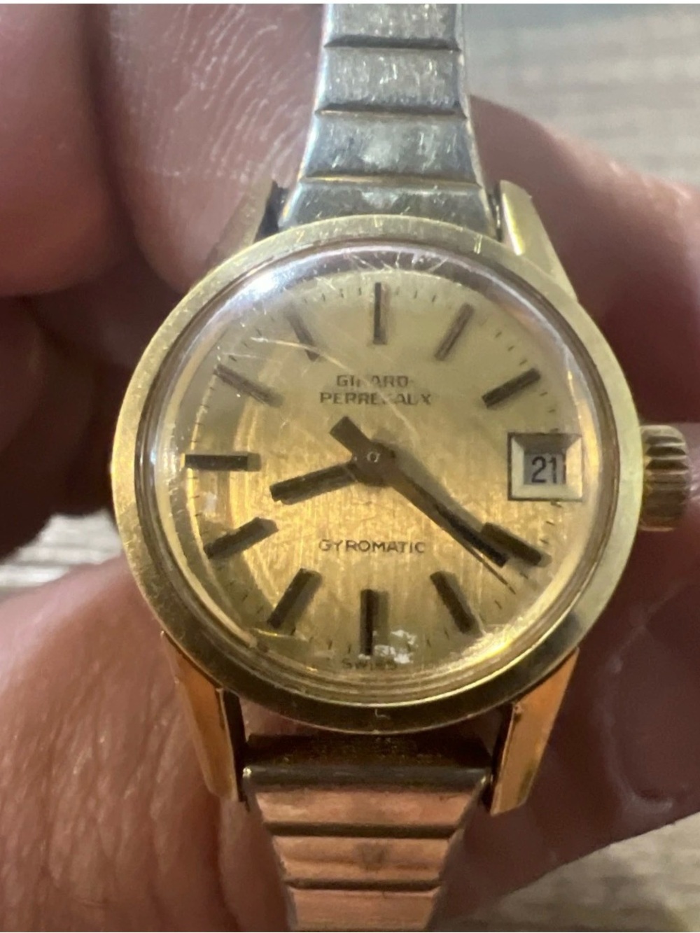 Vintage Girard Perregaux Gyromatic 18k Gold Plated bezel Ladies Watch (Working)